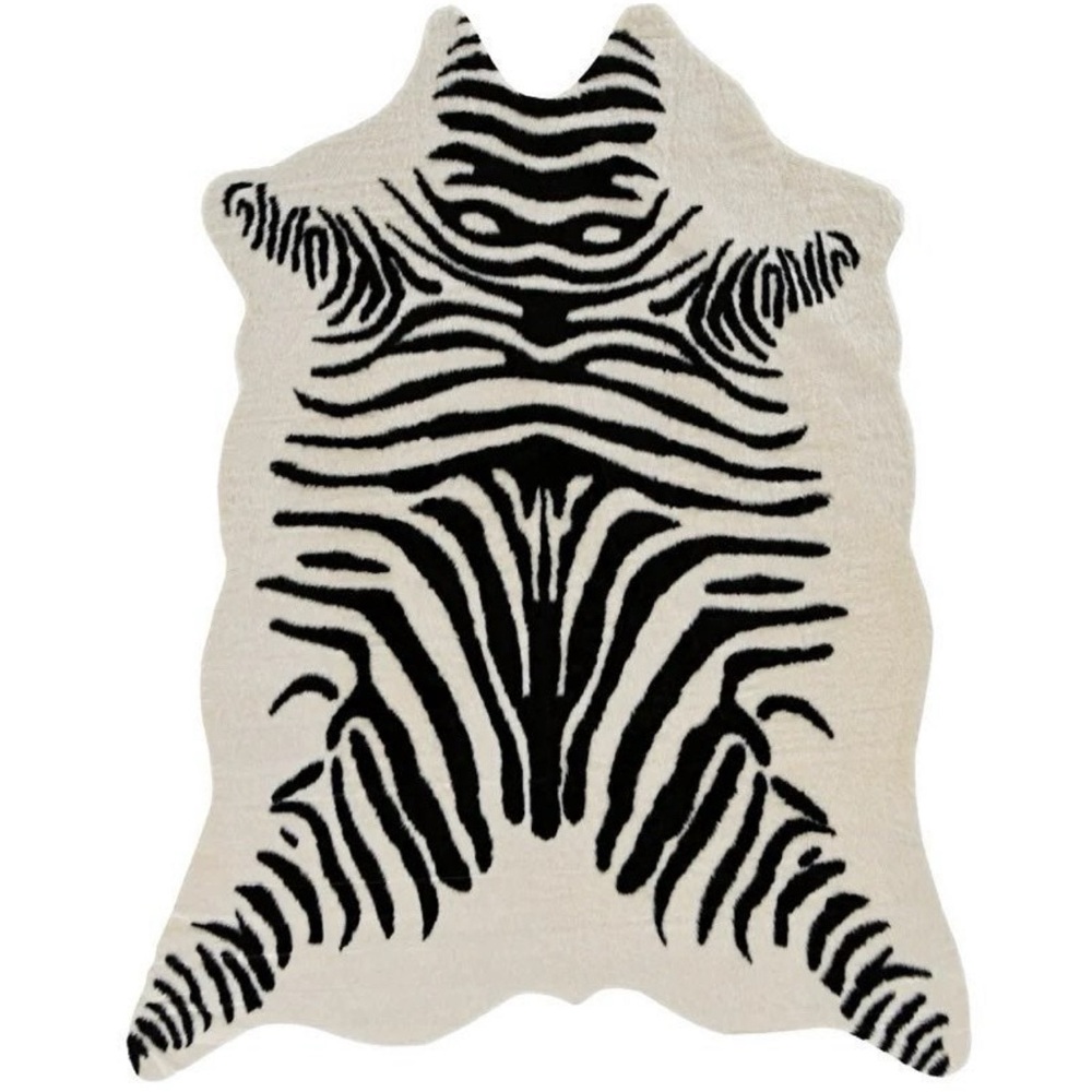 Lilianna Zebra Animal Print Handmade Tufted Faux Cowhide Black White Area Rug